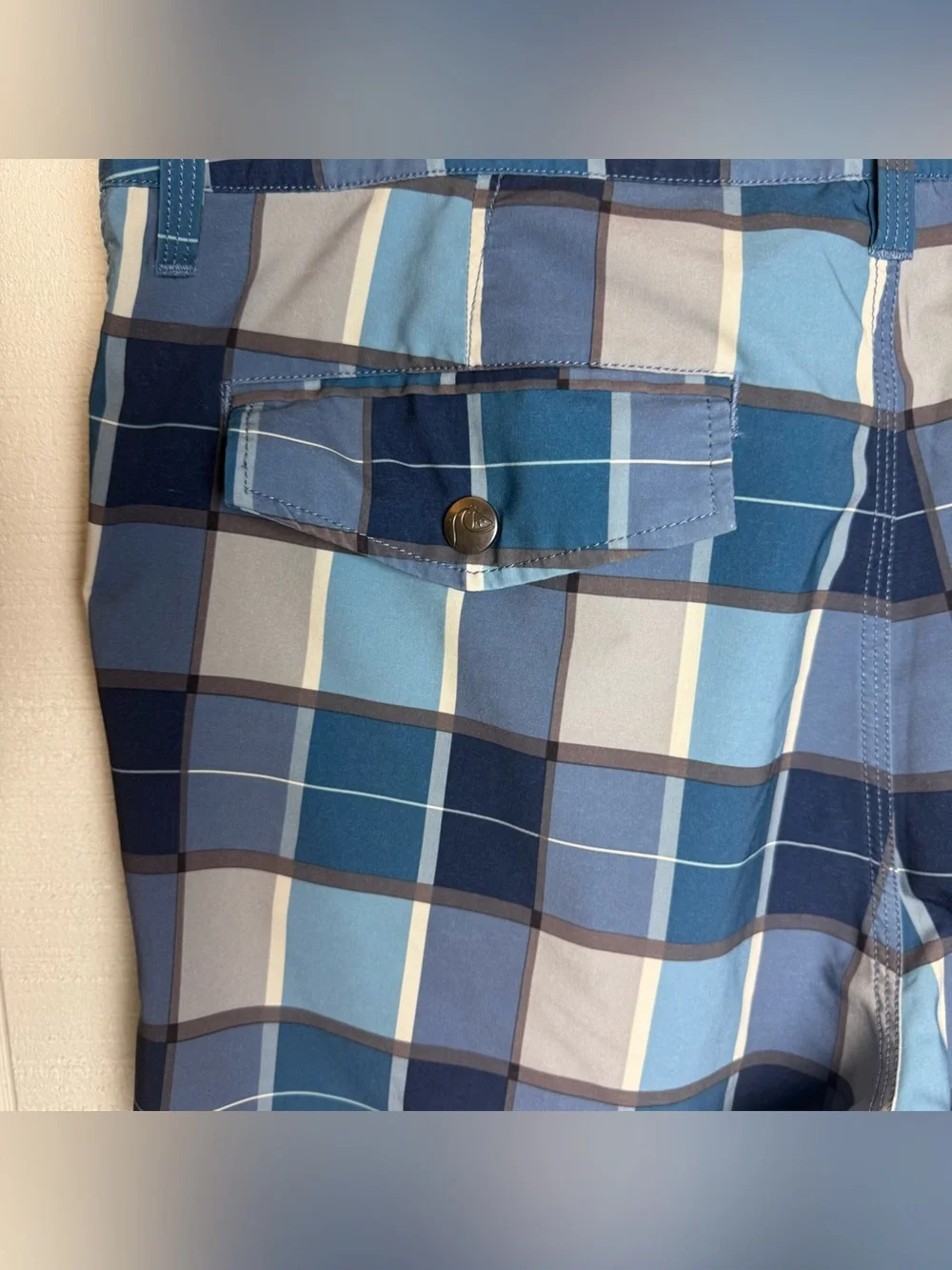 Quiksilver Amphibians Board Shorts Men’s 36 Blue Plaid Hybrid Swim Surf Shorts